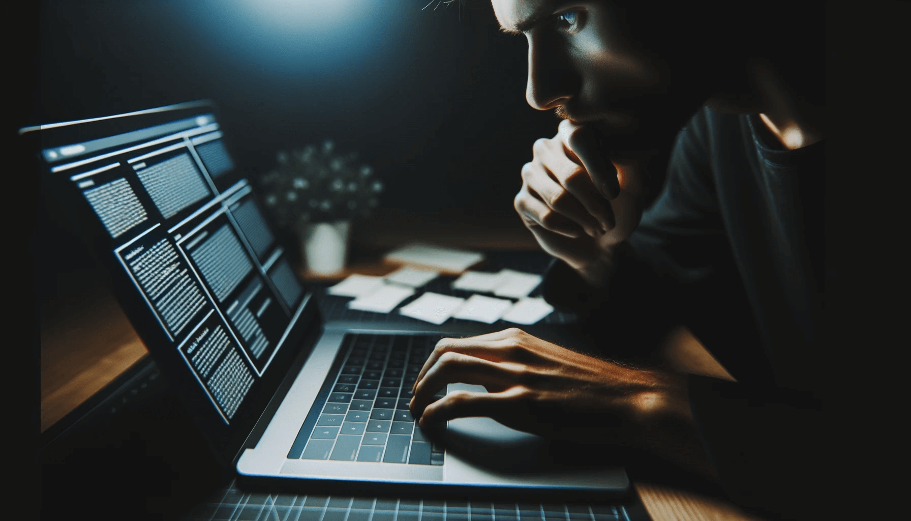 Person reviewing an AI-generated blog post on a laptop